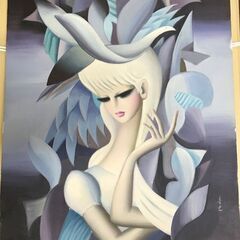 東郷 青児 『鳥と女』 油彩 10号 額装の画像