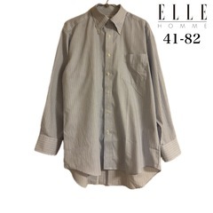 ELLE HOMME エルオム ワイシャツ 長袖シャツ ストライプ ビジネス ブルー ボタンダウン シャツ 41-82の画像