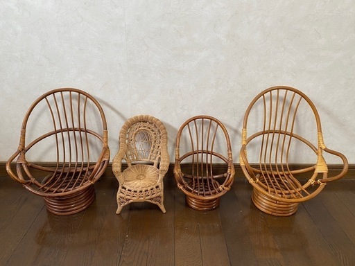 藤製ドールチェア 4個セット