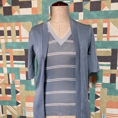 百貨店ブランド　半袖　アンサンブル　ハイゲージニット　オフィスカジュアル　half sleeve knit sweater V-neckの画像
