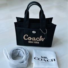 COACH コーチ カーゴトート26 ブラック　ミニトートバッグ キャンバス　の画像