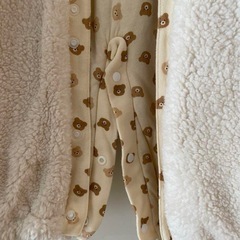50〜70 リバーシブル フード付きロンパース カバーオール クマ耳付きモコモコの画像