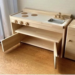  木製ままごとキッチン&デスク・冷蔵庫セットの画像