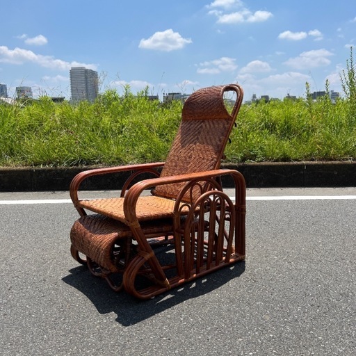 JH0528　ラタンのリクライニングチェア　オットマン