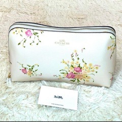COACH コーチ ポーチ 花柄 リボン 白ゴールド 小物入れ コスメの画像