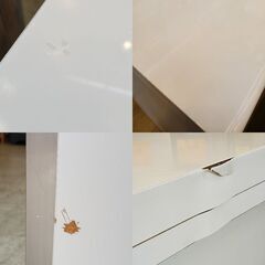 ニトリ ポスティア キッチンカウンター ハイタイプ■横幅135㎝×奥行50cm×高さ105cm■引き出し2個 2枚ガラス扉 棚板可動式 スライドテーブル ホワイト 鏡面仕上げ レンジボード キッチンボード 食器棚■近隣配送無料 買取帝国 朝霞店の画像