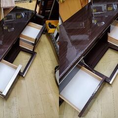 幅175cm ニトリ/NITORI ポスティア ローボード テレビボード ダークブラウン 木目 鏡面仕上げ 引出し4個 扉3枚 定価59990円■奥行45㎝×高さ45.5㎝■近隣配送無料 買取帝国 朝霞店の画像