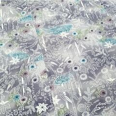 着物　型染め　グレー系　青　紫　竹　流水　菊　吉祥　練習　お稽古　リメイクの画像