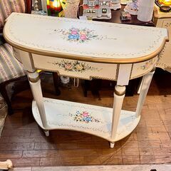 ITALY イタリア製 アンティーク トールペイント コンソールテーブル 引出し付 横幅91cm奥行33cm高さ88cm★買取帝国 志木店の画像