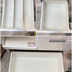 ニトリ キッチンボード 幅80cm  食器棚 レンジボード ホワイト 白 鏡面 木目調 地震ロック扉 DAHLIA ダリア 定価41,040円 ★ 買取帝国 志木店の画像