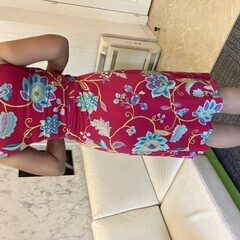 レジーナロマンティコ REGINA ROMANTICO 日本製 花柄 ストレッチ ジャージー ラップ風 ワンピース 36 S相当 ノースリーブ 膝丈 ピンク 送料無料の画像