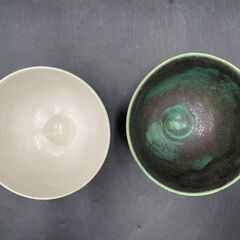 ★茶道具　茶碗2個　緑　白の画像