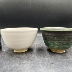 ★茶道具　茶碗2個　緑　白の画像