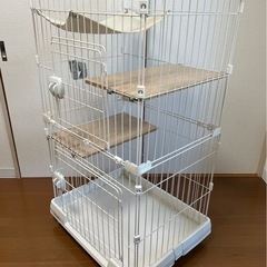 【美品】アイリスオーヤマ ミニキャットケージ 2段（ハンモック付き）PMCC115H マットホワイトの画像