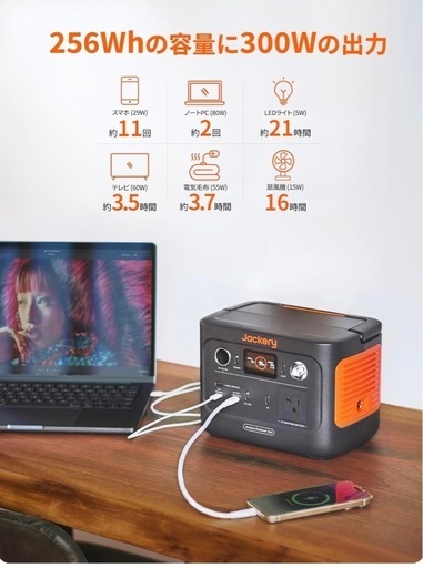 Jackery ポータブル電源 256Wh リン酸鉄 長寿命 定格出力300W 瞬間最大600W 60分急速充電 スマホ タブレット充電用 モバイルバッテリー コンパクト UPS機能 アプリ遠隔操作 純正弦波 AC100V 50Hz/60Hz 車中泊 停電対策 防災対策 ジャクリ [型番:JE-240A]