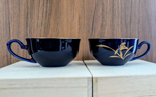 【香蘭社　アンティーク　瑠璃色 金彩　カップ＆ソーサー５客】