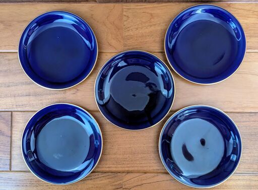 香蘭社 アンティーク 瑠璃色 金彩 カップ＆ソーサー5客】