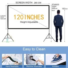 【2024新登場 120インチ自立式＆屋内屋外兼用】VISULAPEX 工型スタンド付き プロジェクタースクリーン 16:9 4K対応 自立式スクリーン projector screen 壁掛け 持ち運び 折りたたみ式 視野角179° 防しわ加工 お手入れ簡単 ビジネス/会議 PPT/教室/映画適用 父の日ギフト/クリスマスプレゼント の画像