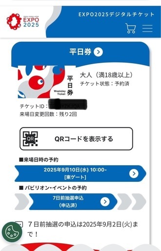 大阪万博　大人2枚　平日券　デジタルチケット
