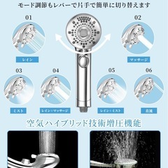 シャワーヘッド マイクロナノバブル 6段階水流 高水圧 節水90%の画像