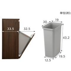 ゴミ箱収納付き棚　ホワイトの画像