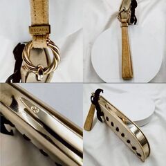 【❗️✨かわいいバッグ✨❗️】ESCADA（エスカーダ）ポーチ リボン装飾付き ベージュ×ゴールド Made in Italyの画像