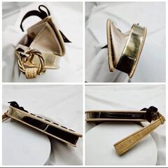 【❗️✨かわいいバッグ✨❗️】ESCADA（エスカーダ）ポーチ リボン装飾付き ベージュ×ゴールド Made in Italyの画像