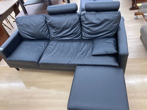 ★ジモティ割引あり★【リユースのサカイ野々市店】ソファー3人用 合皮 黒 195(幅)×81(奥行き)×85(高さ) ※クリーニング済み