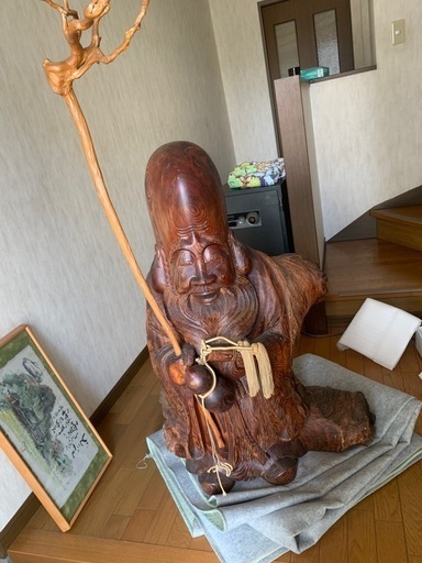 福禄寿　木彫像　 三徳　松の木中心使用　木彫り一刀彫り　金運開運仕事運