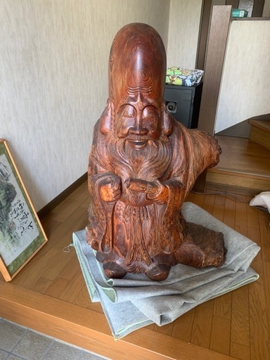 福禄寿　木彫像　 三徳　松の木中心使用　木彫り一刀彫り　金運開運仕事運