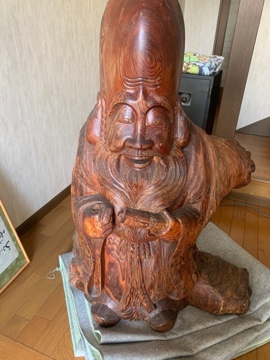 福禄寿　木彫像　 三徳　松の木中心使用　木彫り一刀彫り　金運開運仕事運