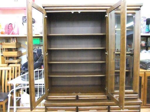 食器棚 カップボード 幅124×奥行45.5×高さ194.5cm 3枚扉 ダークブラウン系 大型 キッチン収納 収納家具 札幌市厚別区 厚別店