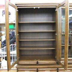 食器棚 カップボード 幅124×奥行45.5×高さ194.5cm 3枚扉 ダークブラウン系 大型 キッチン収納 収納家具 札幌市厚別区 厚別店の画像