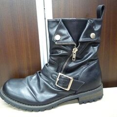 メンズ ブーツ Zeeno ショートブーツ レザー調 ブラック サイズ 25cm 中古 苫小牧西店の画像