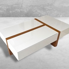 旭川 ホワイトハイグロス仕上げ 【5万円】収納付きセンターテーブル / Angelo(アンジェロ)の画像