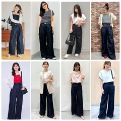 【GU】ライトデニムベルテッドワイドパンツ【NAVY】の画像