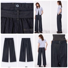 【GU】ライトデニムベルテッドワイドパンツ【NAVY】の画像