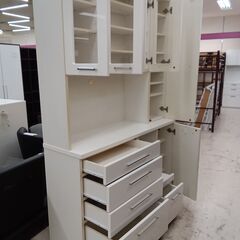 リユースのサカイ栃木店★ジモティ割あり★  食器棚 ホワイト W140×D42×H210 クリーニング済み TC10152の画像
