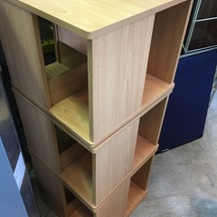 中古　3段回転棚　シェルフ　正方形　木製　CDラック　本棚　の画像