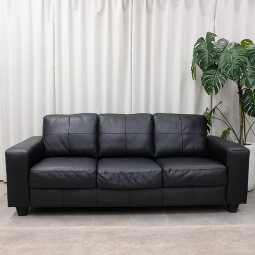KH-23【新入荷　リサイクル品】IKEA スコガビー　本革3シーターソファ　黒