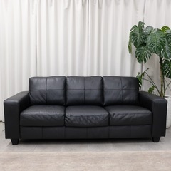 KH-23【新入荷　リサイクル品】IKEA スコガビー　本革3シーターソファ　黒の画像