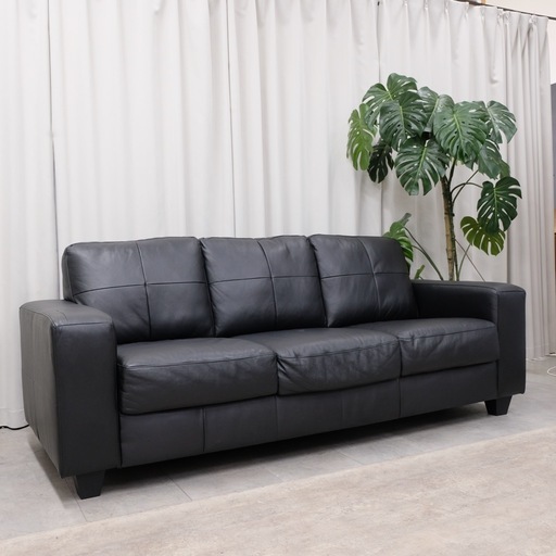 KH-23【新入荷　リサイクル品】IKEA スコガビー　本革3シーターソファ　黒