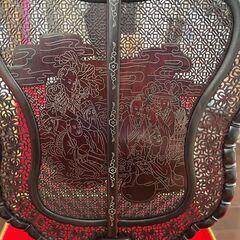 中国美術 透彫刻  軍配 高48cm幅28cm 台座・箱付 両面 団扇の画像