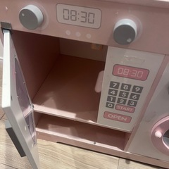 おままごと キッチン 木製 誕生日 台所 洗濯機 調理器具付き 調味料 食材 知育玩具 おもちゃキッチン  （ピンク）の画像