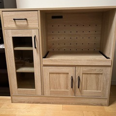 食器棚　ナチュラル木目 レンジ台 キッチンボード 幅88cm 美品の画像