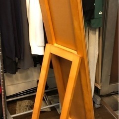 【無垢ウッドフレームスタンドミラー 姿見/メイプルカラー】W23xD50xH144cm クリーニング済み【11008】の画像