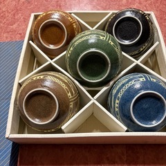 GY0810 多用丼　5客セット　箱付き　魚紋　陶器　有田焼の画像