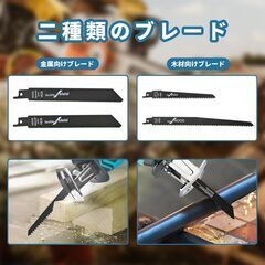 【バッテリー2個付・替刃4本】電動ノコギリ レシプロソー 充電式  ケース付 新品の画像