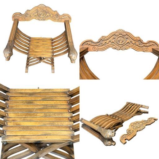 ②サヴォナローラ　チェア　ライオン　イタリア　アンティーク　椅子　折りたたみ サヴォナローラ チェア イタリア ライオン アンティーク レトロ 折りたたみ