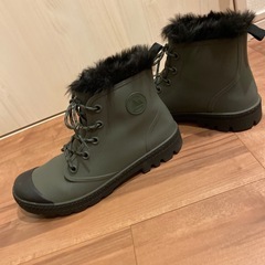 ワークマンダークグリーン ファー付き ハイカットレインブーツ　LLサイズの画像